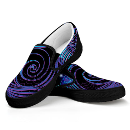 Dark Aquarius Zodiac Sign Print Black Slip On Shoes