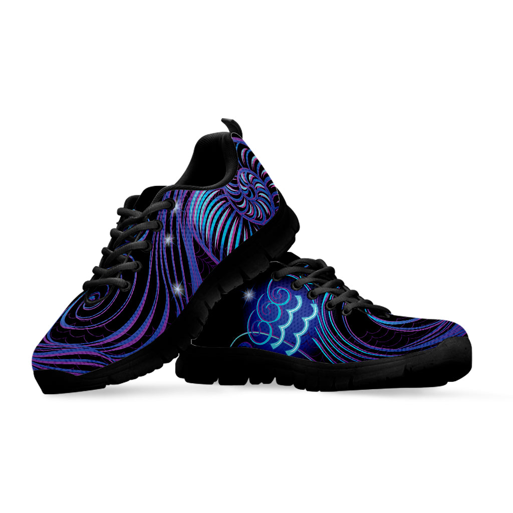 Dark Aquarius Zodiac Sign Print Black Sneakers