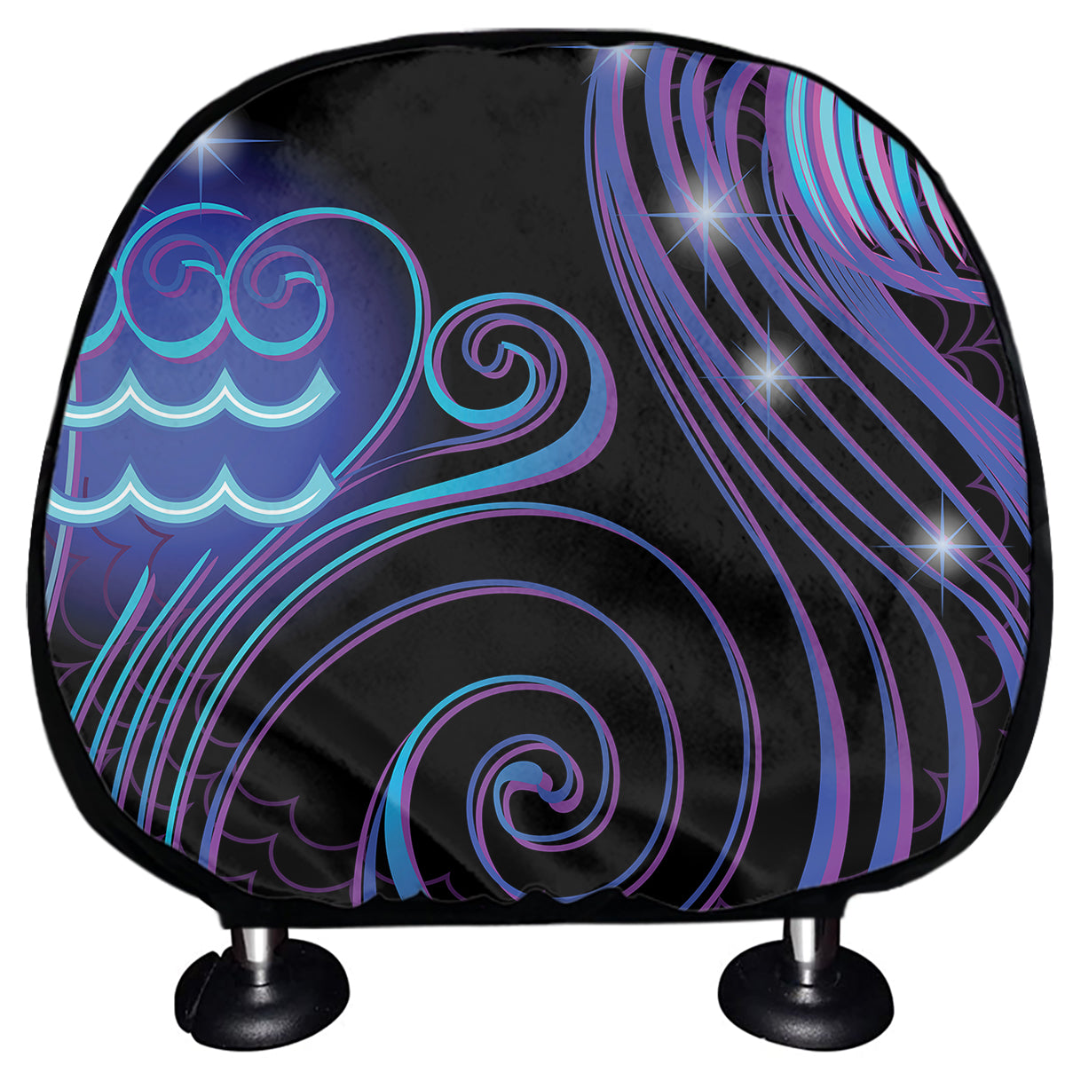 Dark Aquarius Zodiac Sign Print Car Headrest Covers