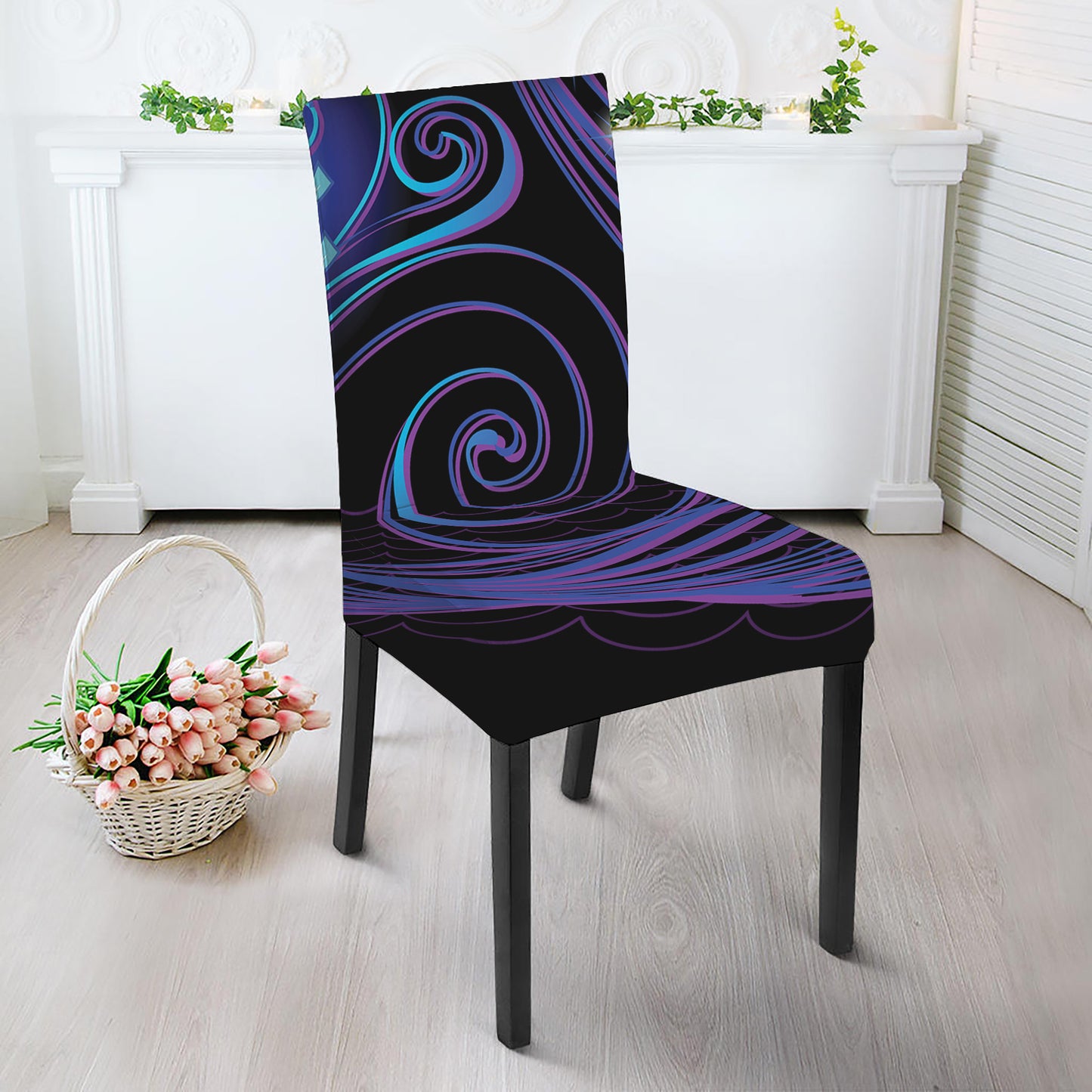 Dark Aquarius Zodiac Sign Print Dining Chair Slipcover