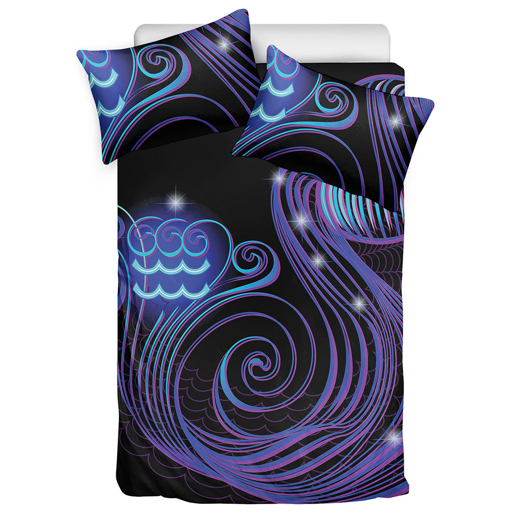 Dark Aquarius Zodiac Sign Print Duvet Cover Bedding Set