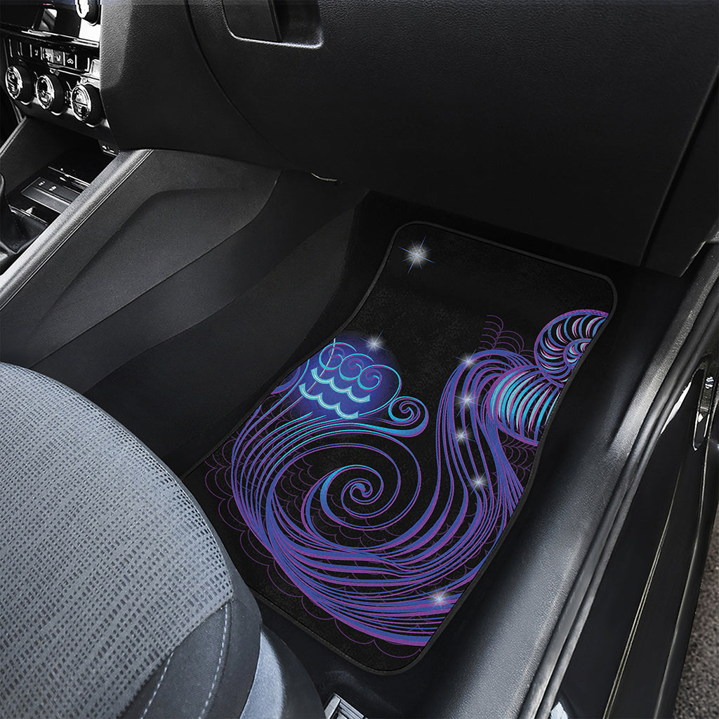 Dark Aquarius Zodiac Sign Print Front and Back Car Floor Mats