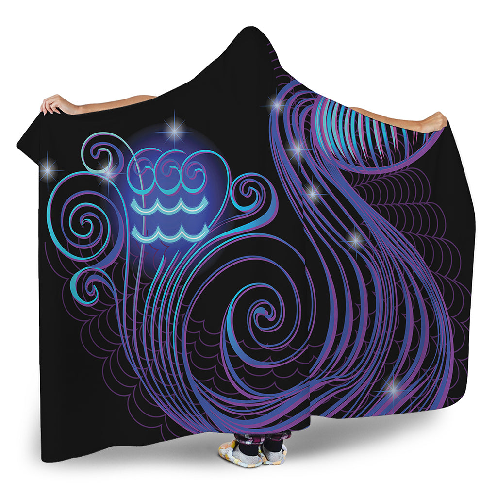 Dark Aquarius Zodiac Sign Print Hooded Blanket