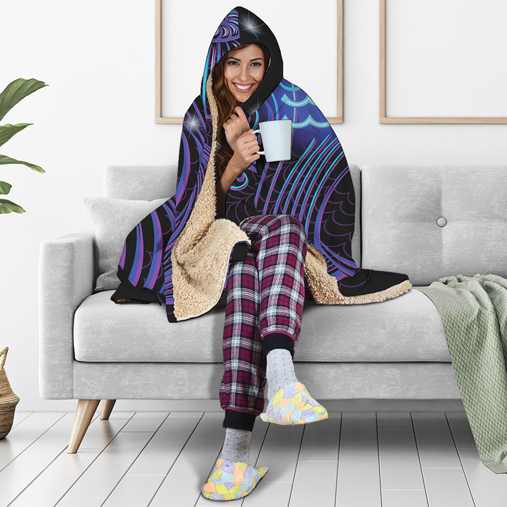 Dark Aquarius Zodiac Sign Print Hooded Blanket