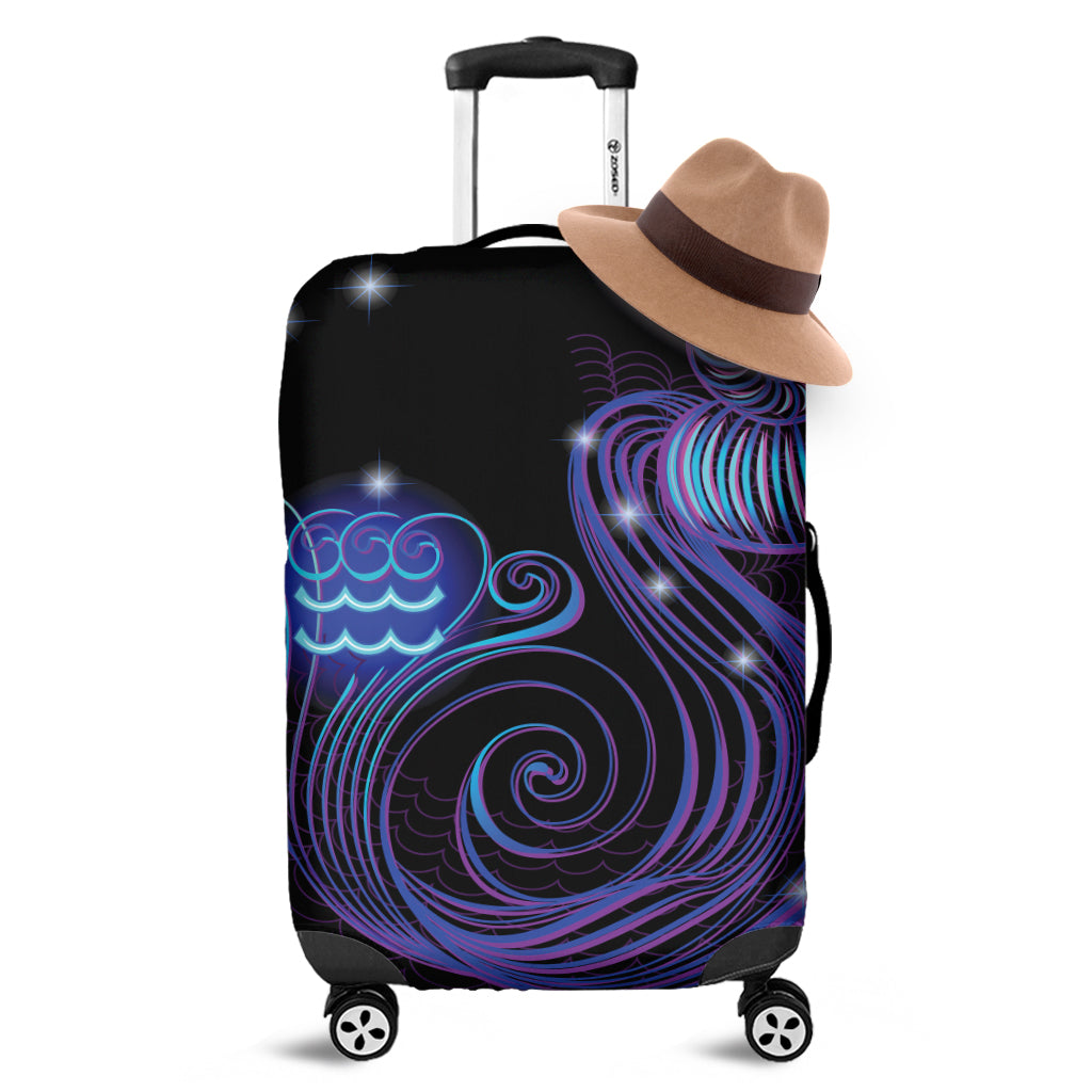 Dark Aquarius Zodiac Sign Print Luggage Cover