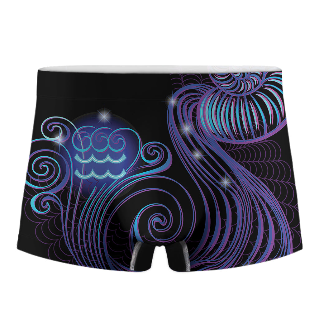 Dark Aquarius Zodiac Sign Print Men's Boxer Briefs