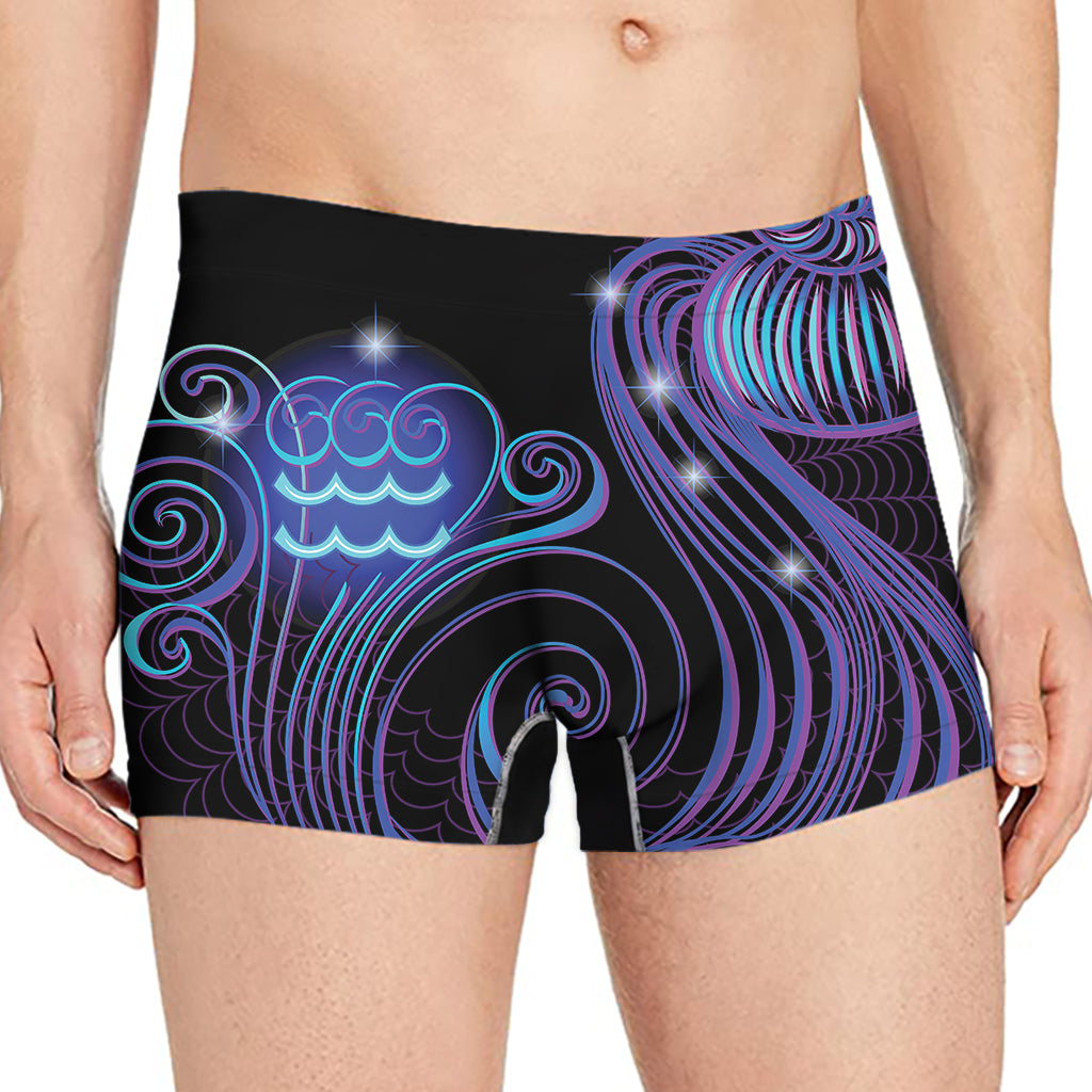 Dark Aquarius Zodiac Sign Print Men's Boxer Briefs