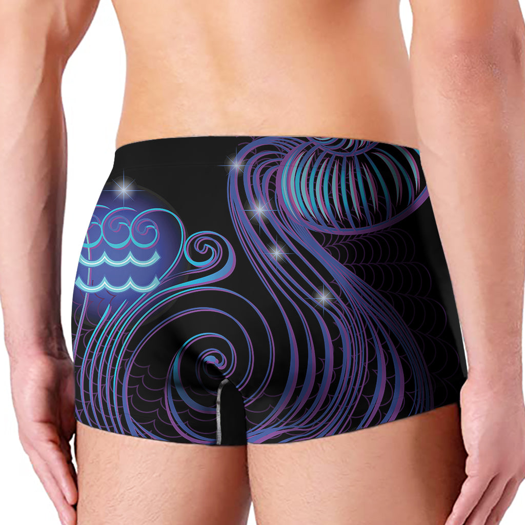 Dark Aquarius Zodiac Sign Print Men's Boxer Briefs