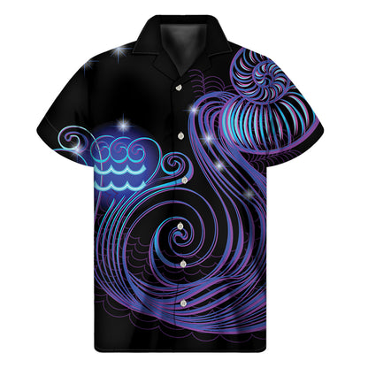 Dark Aquarius Zodiac Sign Print Men's Short Sleeve Shirt