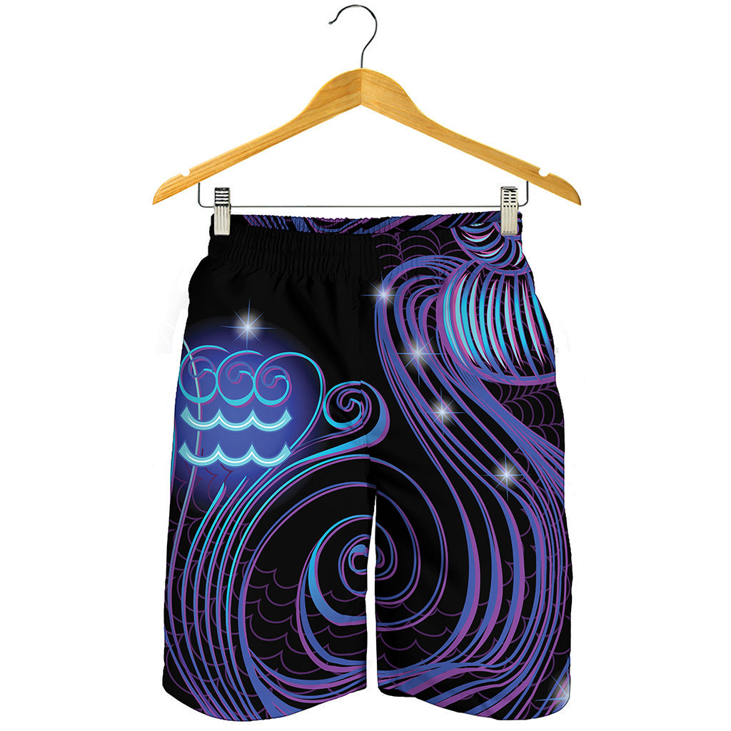 Dark Aquarius Zodiac Sign Print Men's Shorts