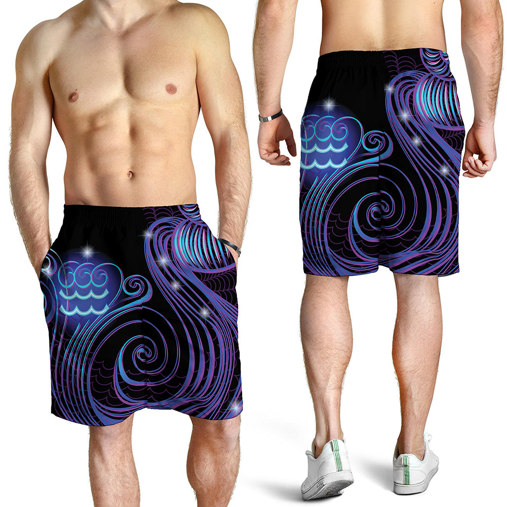 Dark Aquarius Zodiac Sign Print Men's Shorts