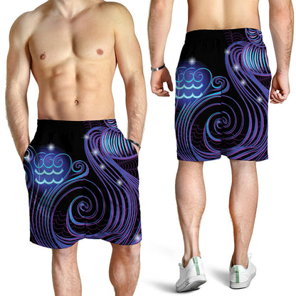 Dark Aquarius Zodiac Sign Print Men's Shorts