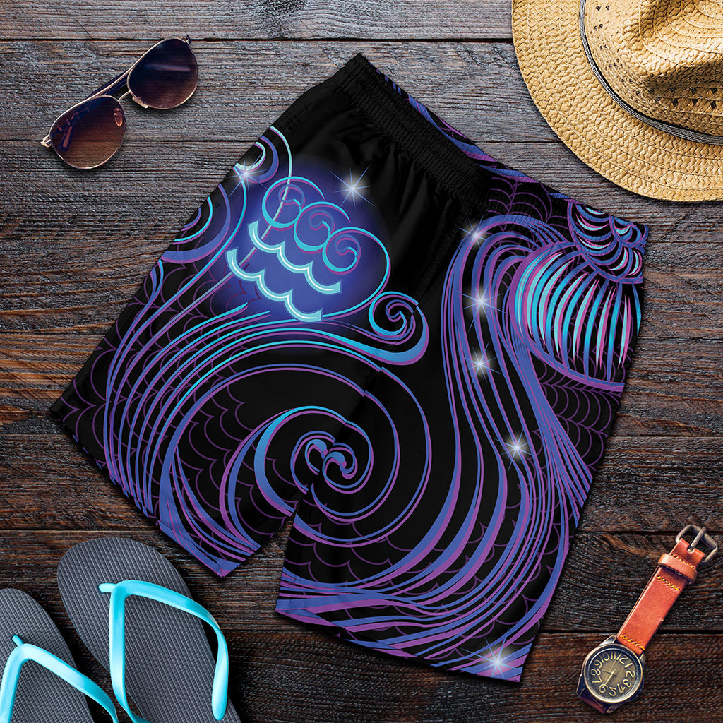 Dark Aquarius Zodiac Sign Print Men's Shorts