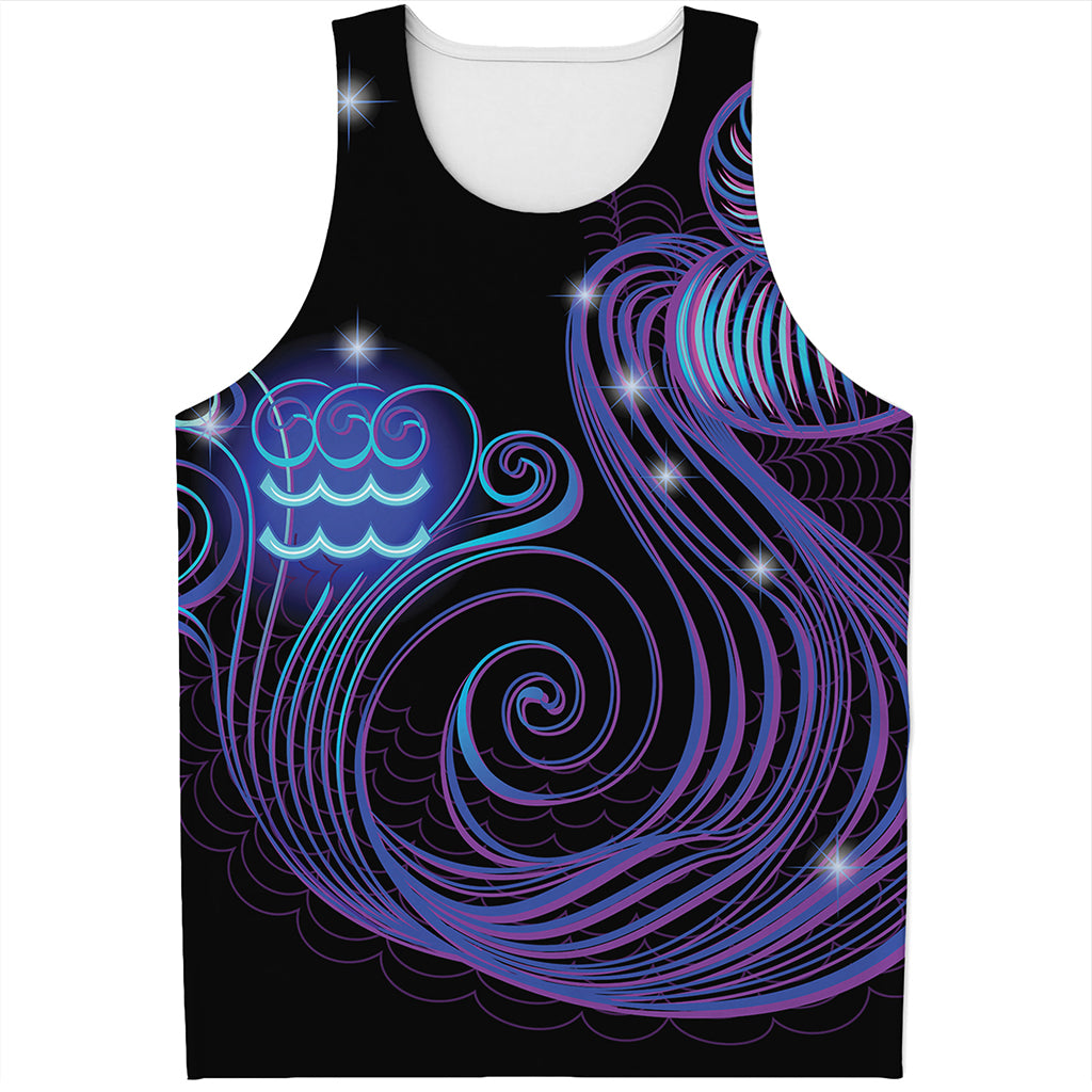 Dark Aquarius Zodiac Sign Print Men's Tank Top