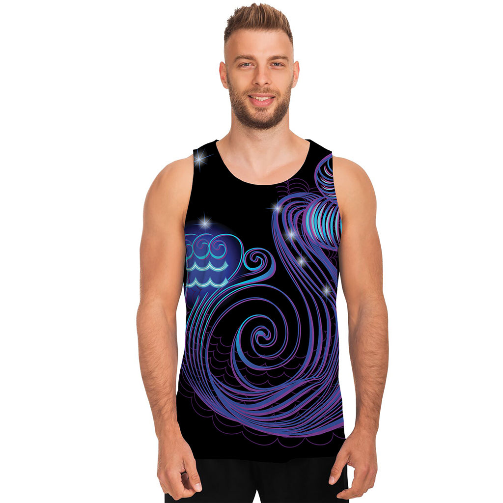 Dark Aquarius Zodiac Sign Print Men's Tank Top