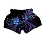 Dark Aquarius Zodiac Sign Print Muay Thai Boxing Shorts