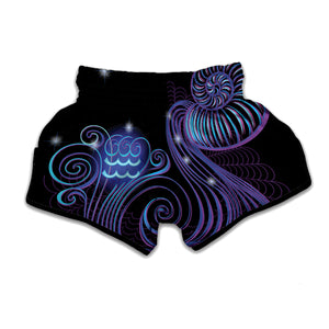 Dark Aquarius Zodiac Sign Print Muay Thai Boxing Shorts