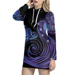 Dark Aquarius Zodiac Sign Print Pullover Hoodie Dress