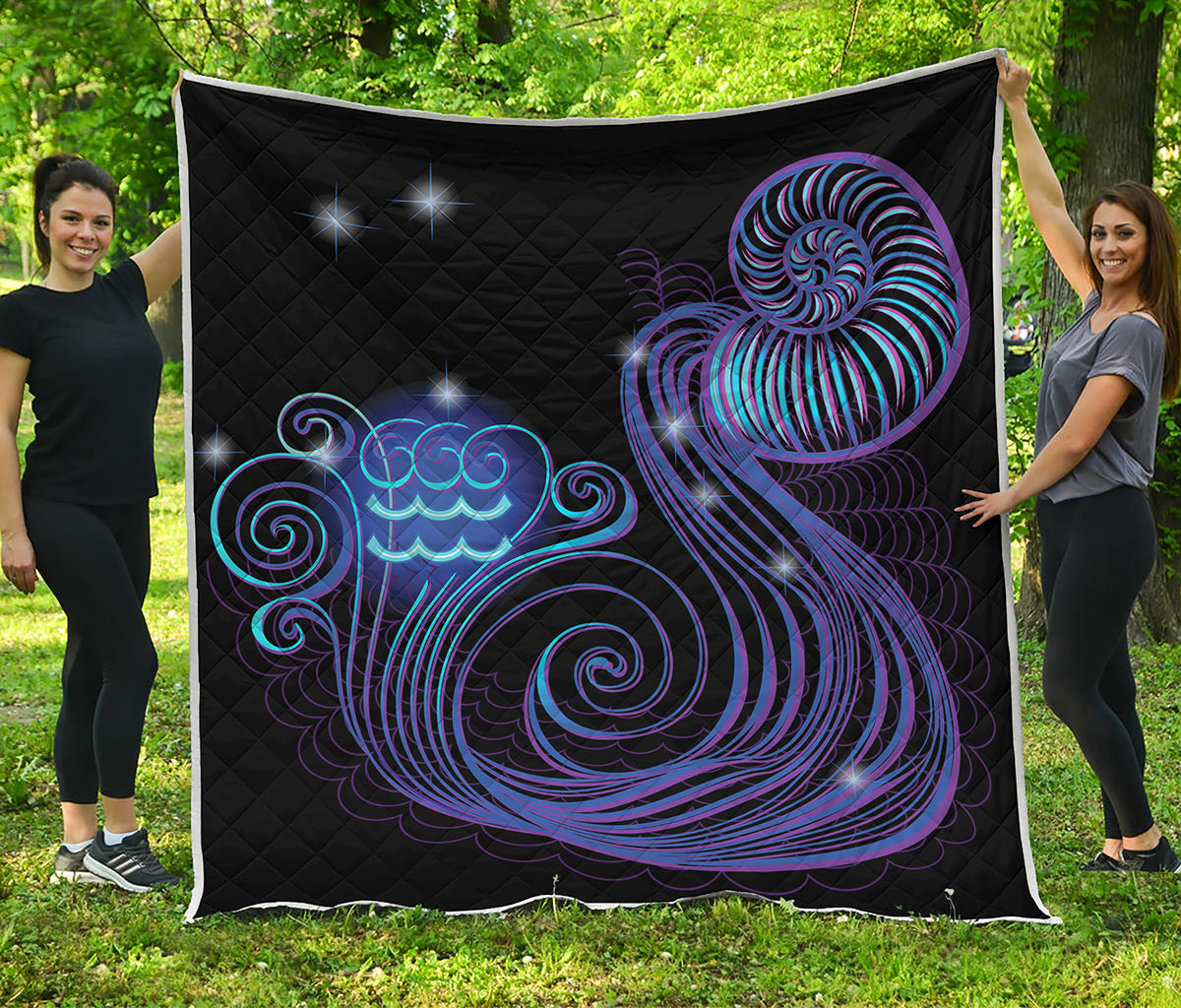 Dark Aquarius Zodiac Sign Print Quilt
