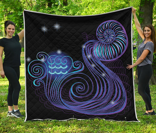 Dark Aquarius Zodiac Sign Print Quilt