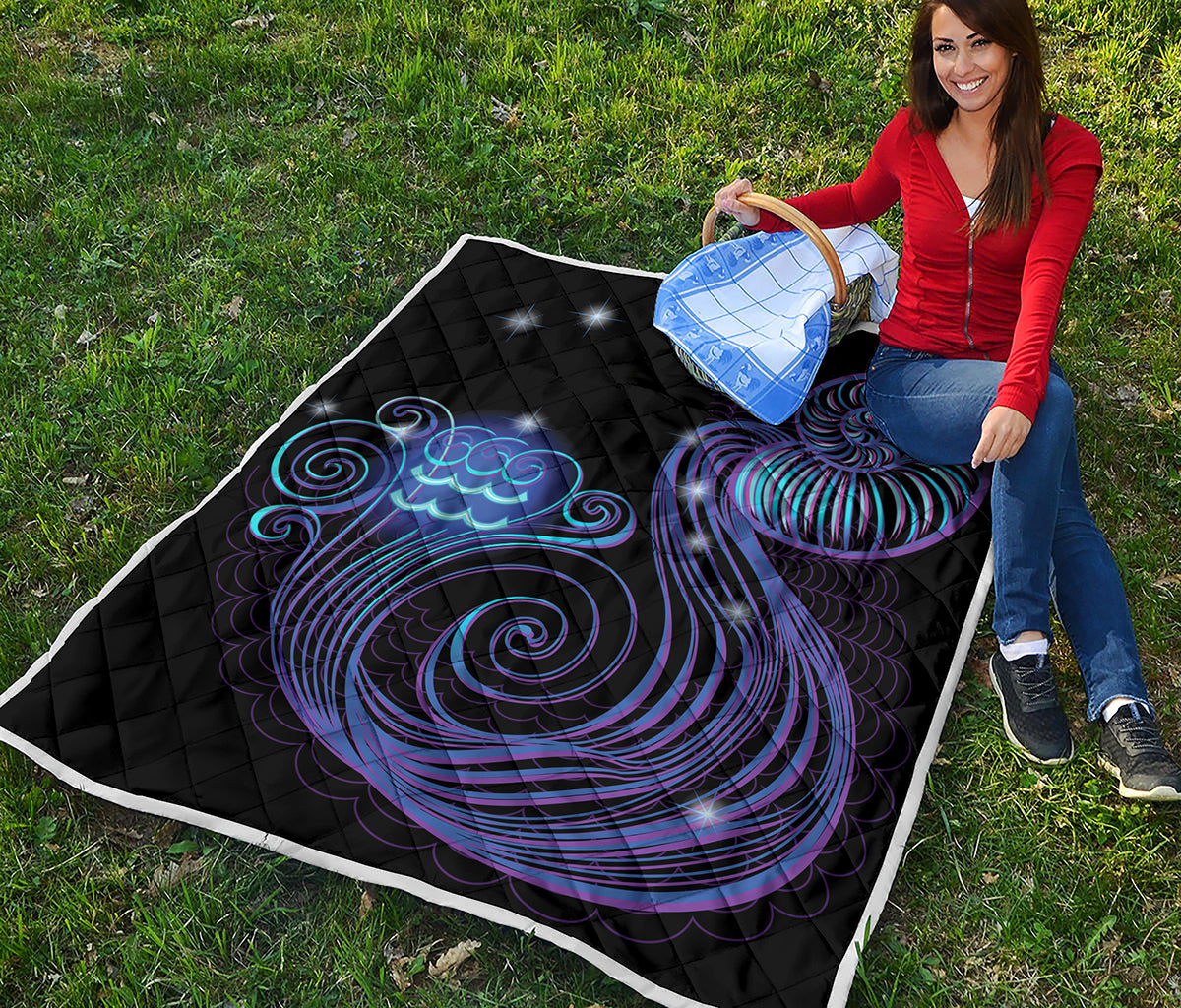 Dark Aquarius Zodiac Sign Print Quilt