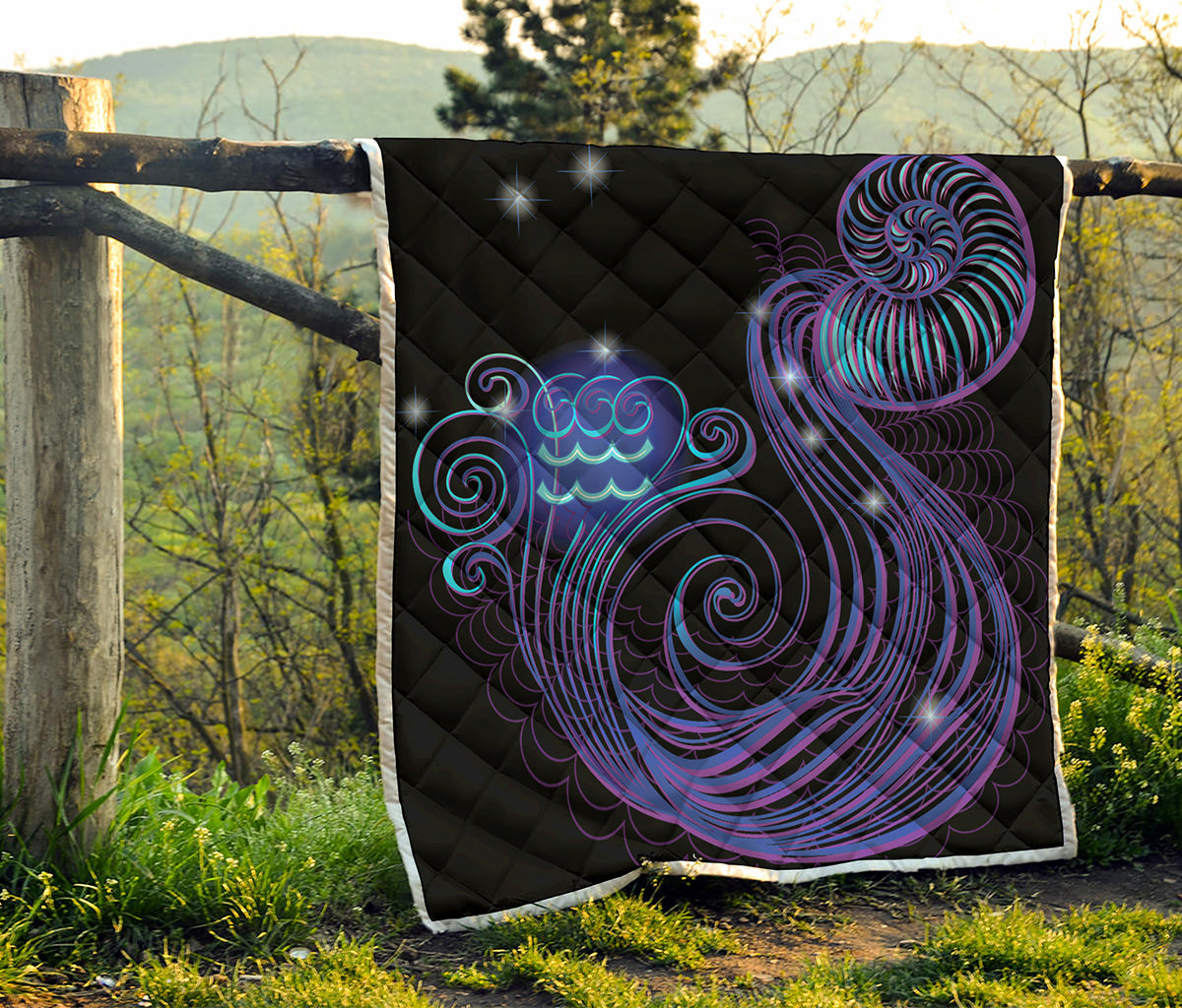 Dark Aquarius Zodiac Sign Print Quilt