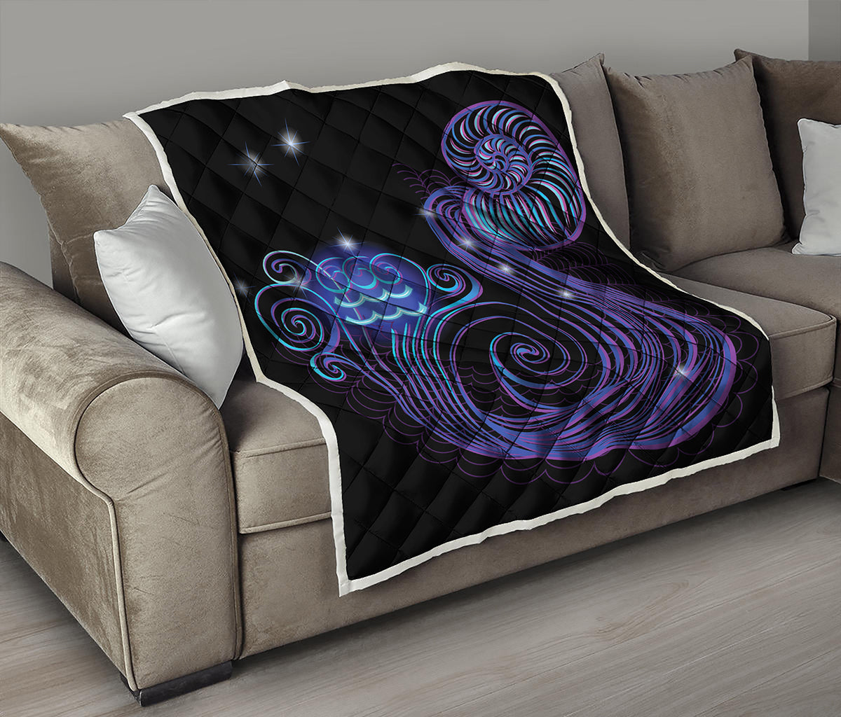 Dark Aquarius Zodiac Sign Print Quilt