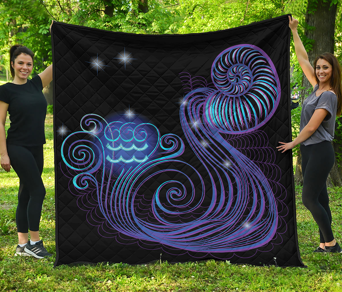 Dark Aquarius Zodiac Sign Print Quilt