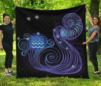 Dark Aquarius Zodiac Sign Print Quilt