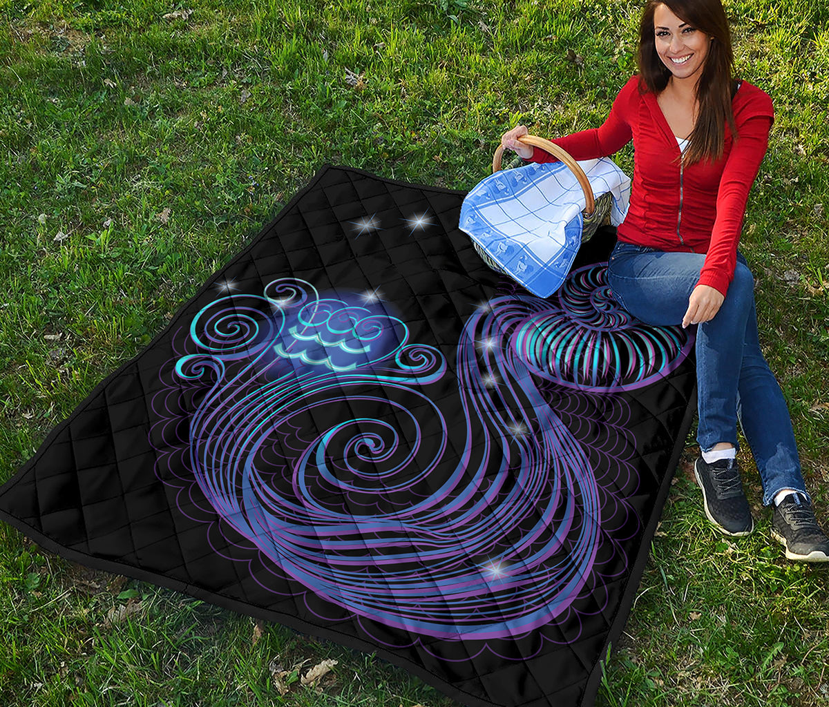 Dark Aquarius Zodiac Sign Print Quilt