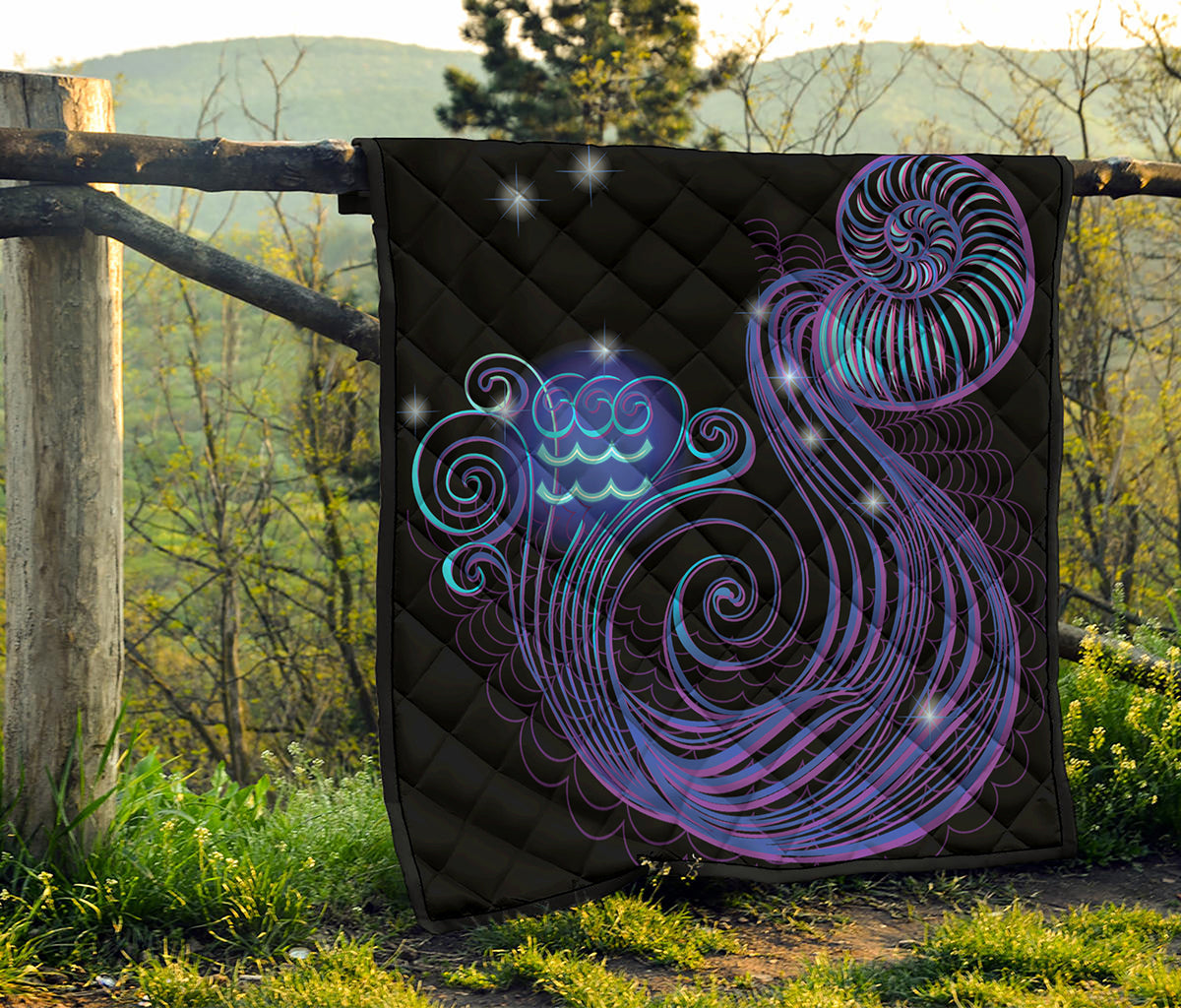 Dark Aquarius Zodiac Sign Print Quilt