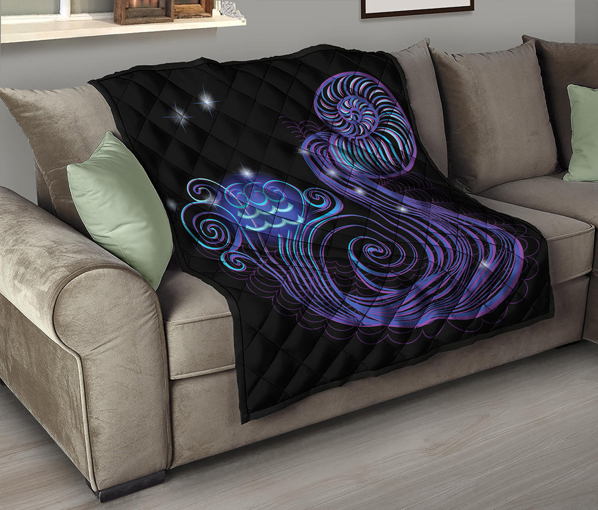 Dark Aquarius Zodiac Sign Print Quilt