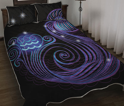 Dark Aquarius Zodiac Sign Print Quilt Bed Set