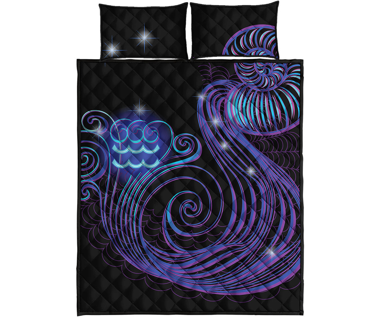 Dark Aquarius Zodiac Sign Print Quilt Bed Set