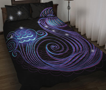 Dark Aquarius Zodiac Sign Print Quilt Bed Set