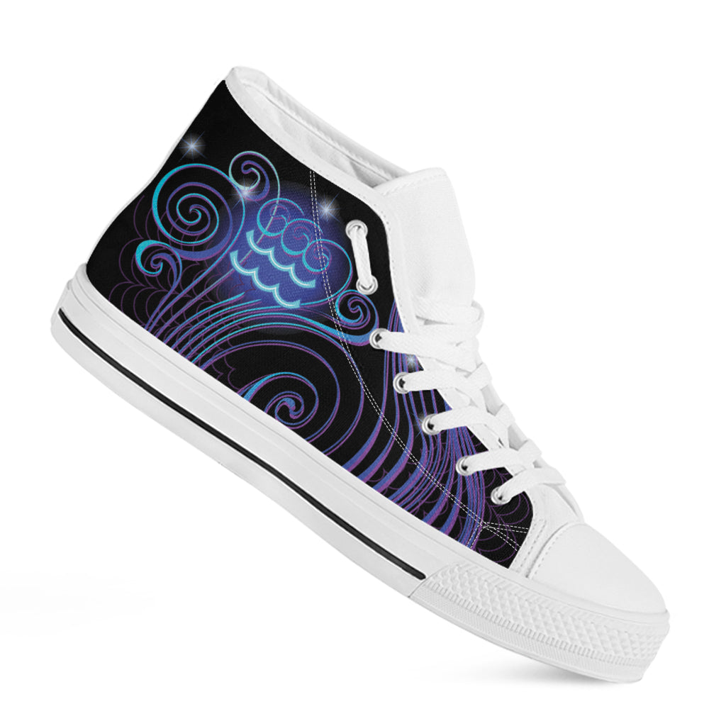 Dark Aquarius Zodiac Sign Print White High Top Shoes