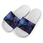 Dark Aquarius Zodiac Sign Print White Slide Sandals