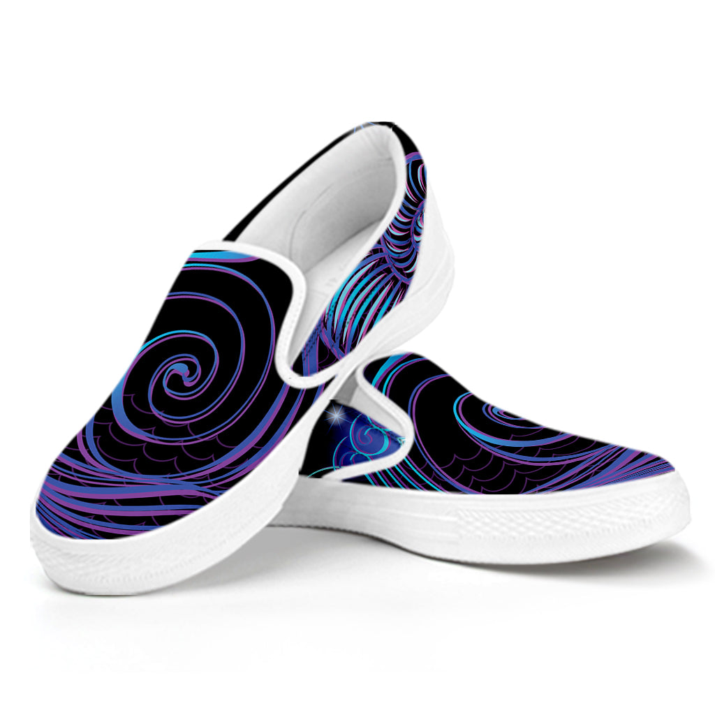Dark Aquarius Zodiac Sign Print White Slip On Shoes