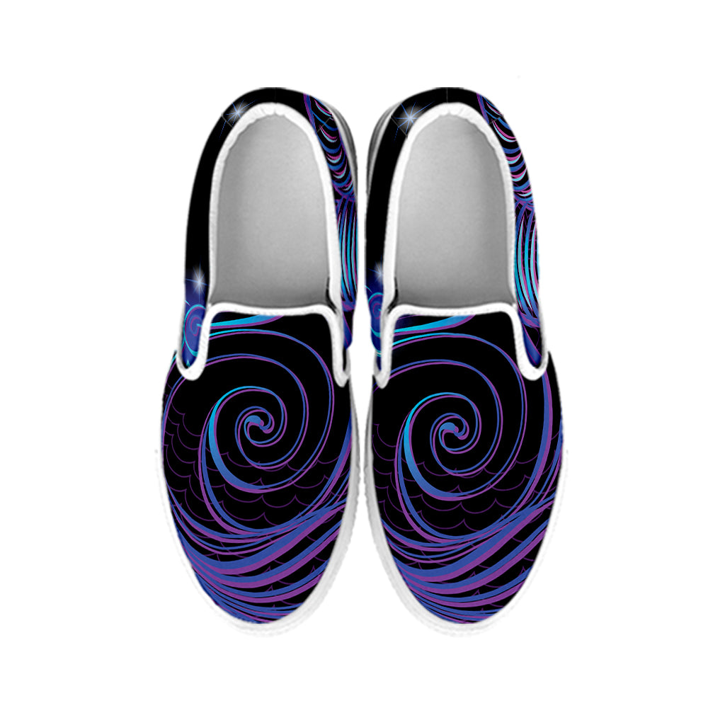 Dark Aquarius Zodiac Sign Print White Slip On Shoes