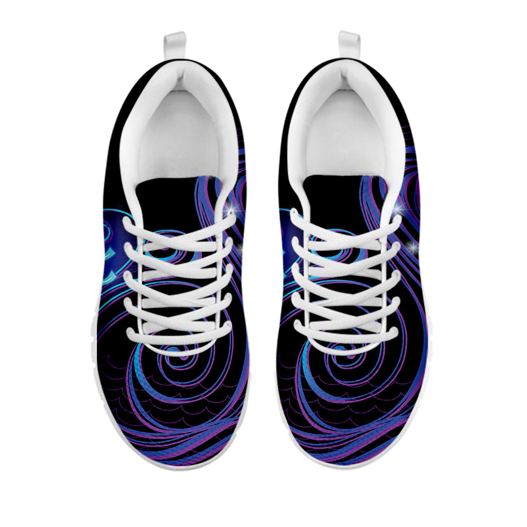 Dark Aquarius Zodiac Sign Print White Sneakers