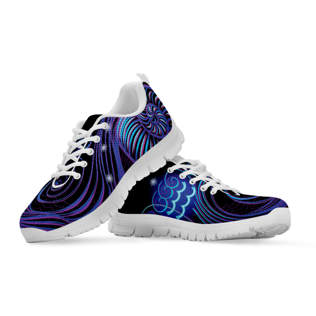 Dark Aquarius Zodiac Sign Print White Sneakers