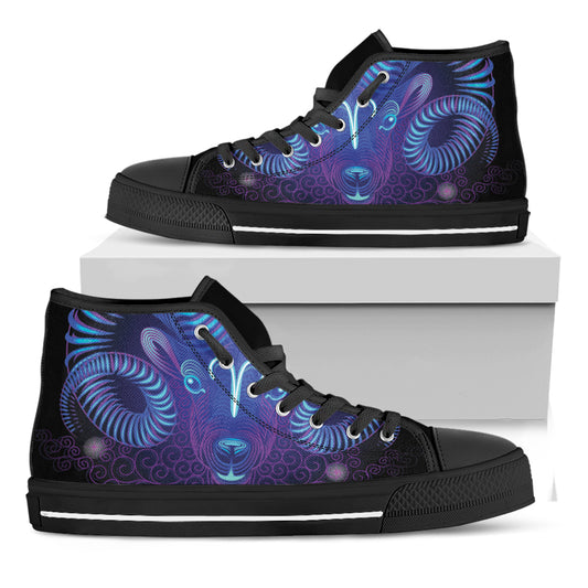 Dark Aries Zodiac Sign Print Black High Top Shoes
