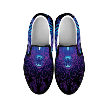 Dark Aries Zodiac Sign Print Black Slip On Shoes