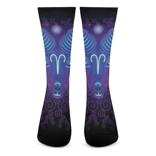 Dark Aries Zodiac Sign Print Crew Socks