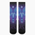 Dark Aries Zodiac Sign Print Crew Socks