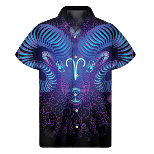 Dark Aries Zodiac Sign Print Men's Short Sleeve Shirt