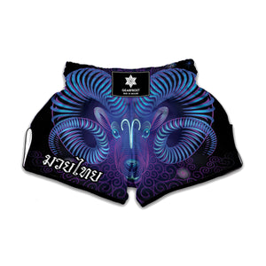 Dark Aries Zodiac Sign Print Muay Thai Boxing Shorts