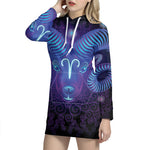 Dark Aries Zodiac Sign Print Pullover Hoodie Dress