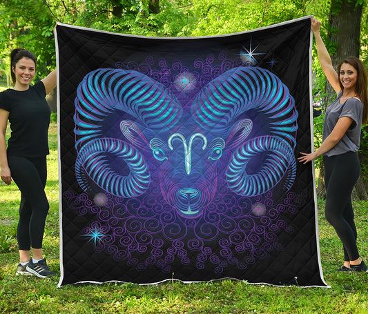 Dark Aries Zodiac Sign Print Quilt