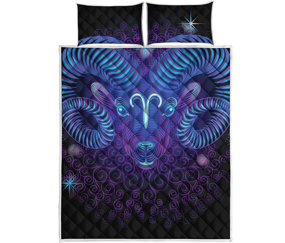 Dark Aries Zodiac Sign Print Quilt Bed Set